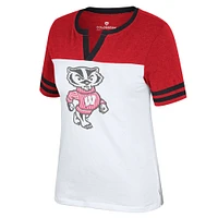 Women's Colosseum White/Heather Red Wisconsin Badgers Frost Yourself Notch Neck T-Shirt