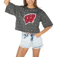 Women's Gameday Couture Gray Wisconsin Badgers Go Time Rhinestone Crop T-Shirt