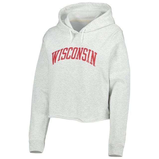 Sweat à capuche court pour femme League Collegiate Wear Ash Wisconsin Badgers 2-Hit 1636
