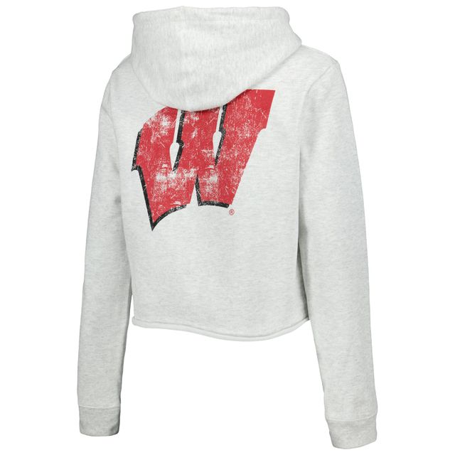 Sweat à capuche court pour femme League Collegiate Wear Ash Wisconsin Badgers 2-Hit 1636