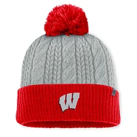 Women's Top of the World Gray/Red Wisconsin Badgers Becca Cuffed Knit Hat with Pom
