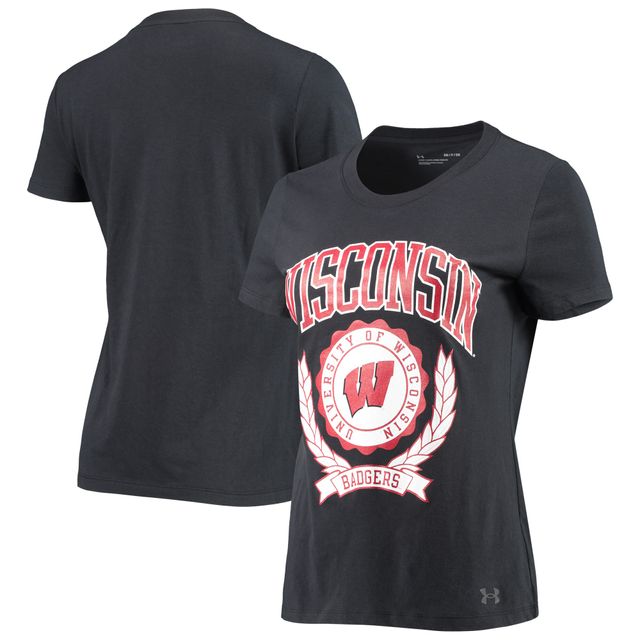 T-shirt Under Armour noir Wisconsin Badgers pour femmes