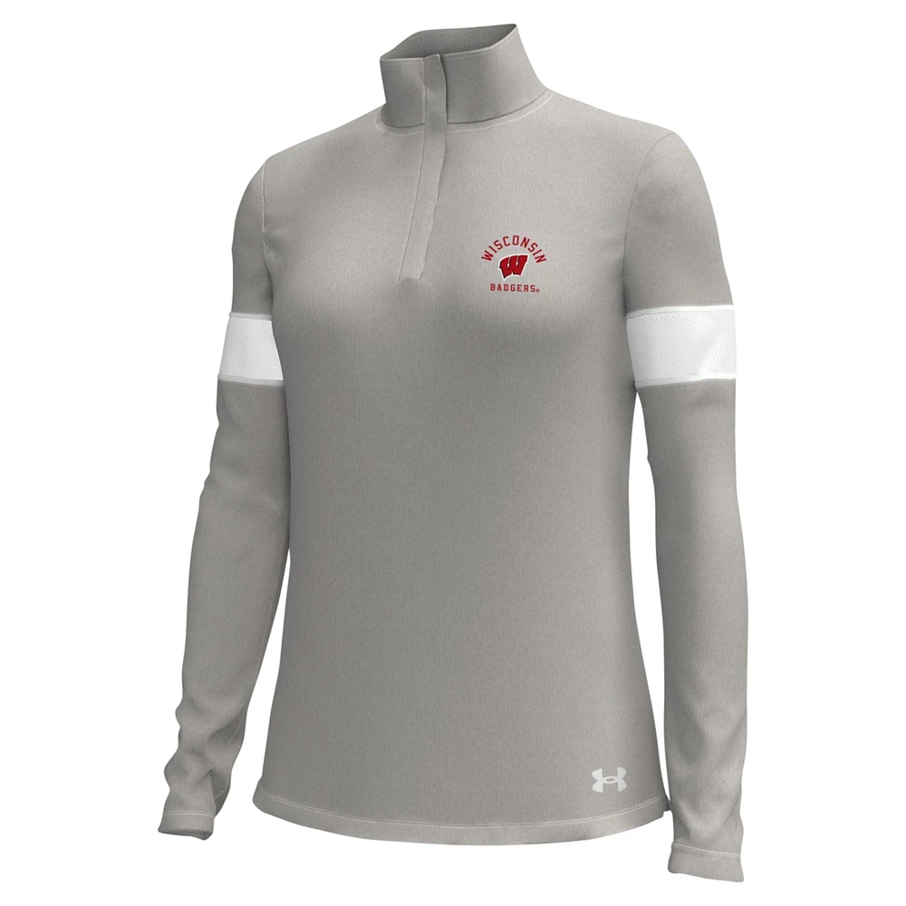 Women's Under Armour Gray Wisconsin Badgers Gameday Challenger Quarter-Zip Top