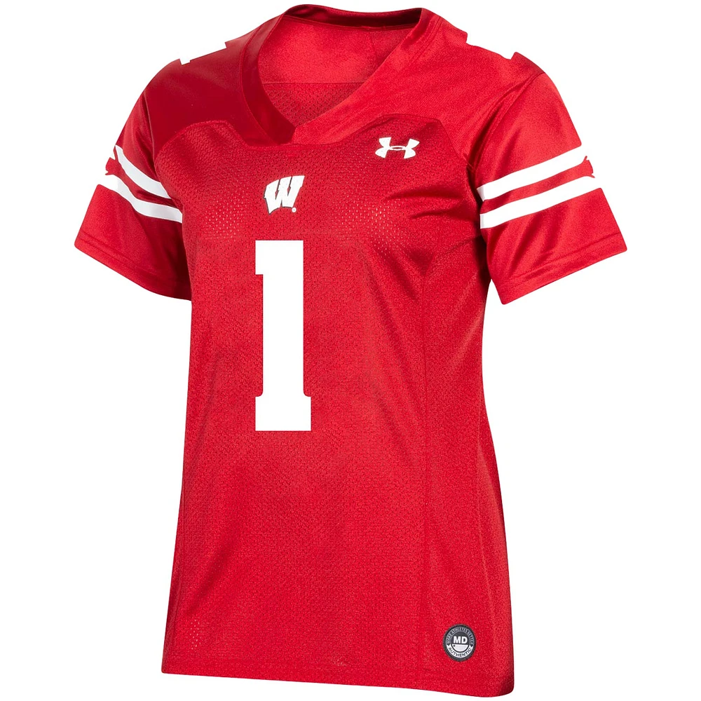 Women's Under Armour #1 Red Wisconsin Badgers Team Replica Football Jersey