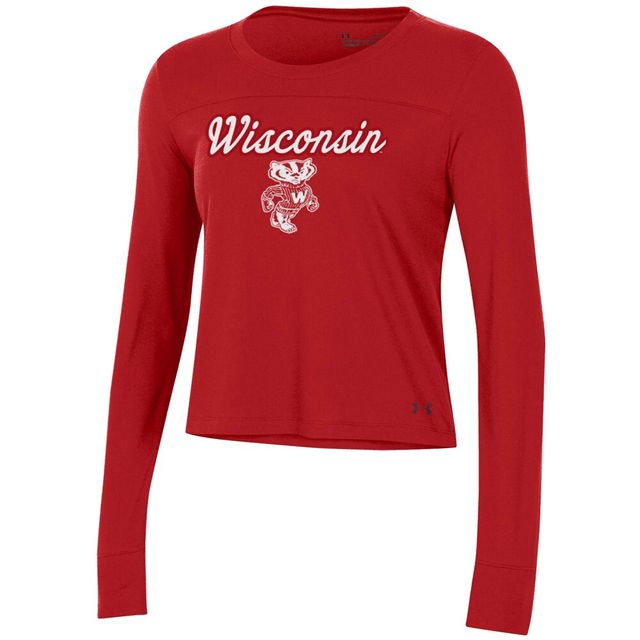 T-shirt court à manches longues Under Armour Wisconsin Badgers Vault rouge pour femme
