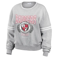 Women's WEAR by Erin Andrews Heather Gray Wisconsin Badgers Classic Stripe Pullover Sweater
