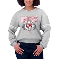 Women's WEAR by Erin Andrews Heather Gray Wisconsin Badgers Classic Stripe Pullover Sweater