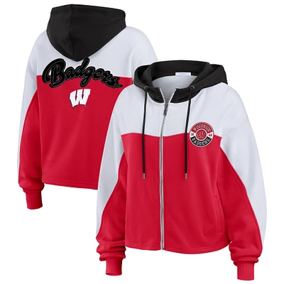 Sweat à capuche zippé color-block rouge Wisconsin Badgers pour femme WEAR by Erin Andrews