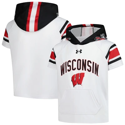 T-shirt à capuche raglan en jersey ArmourFuse blanc pour jeunes Under Armour Wisconsin Badgers