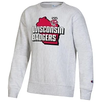 Youth Champion Heather Gray Wisconsin Badgers Reverse Weave Pullover Sweatshirt