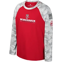 Youth Colosseum Red/Camo Wisconsin Badgers OHT Military Appreciation Dark Star Raglan Long Sleeve T-Shirt