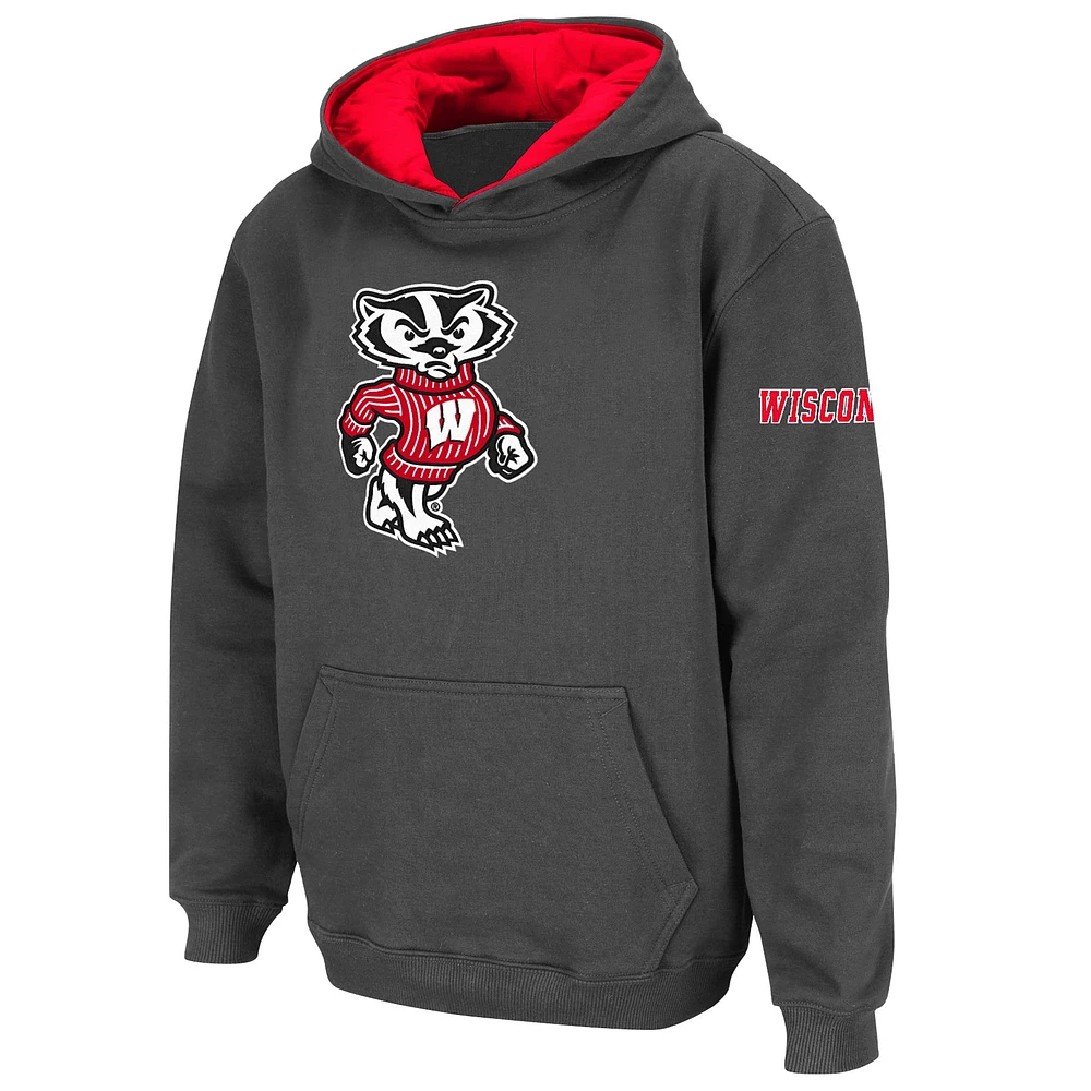 Sweat à capuche avec grand logo des blaireaux du Wisconsin, stade athlétique pour jeunes