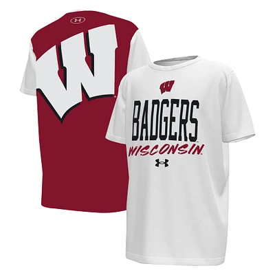 T-shirt Gameday pour jeunes Under Armour, blanc/rouge, Wisconsin Badgers
