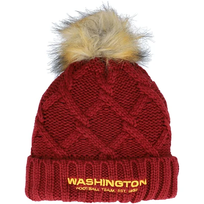 Women's New Era Burgundy Washington Football Team Luxe - Cuffed Knit Hat with Pom