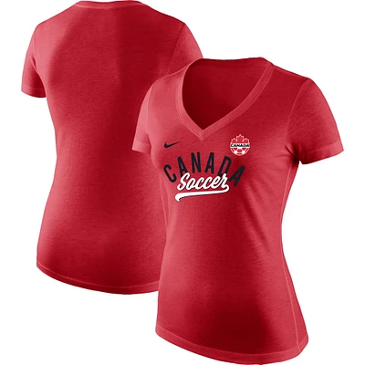 T-shirt à encolure en V trois mélanges pour femmes de l'équipe nationale du Canada contre tout le monde Nike rouge