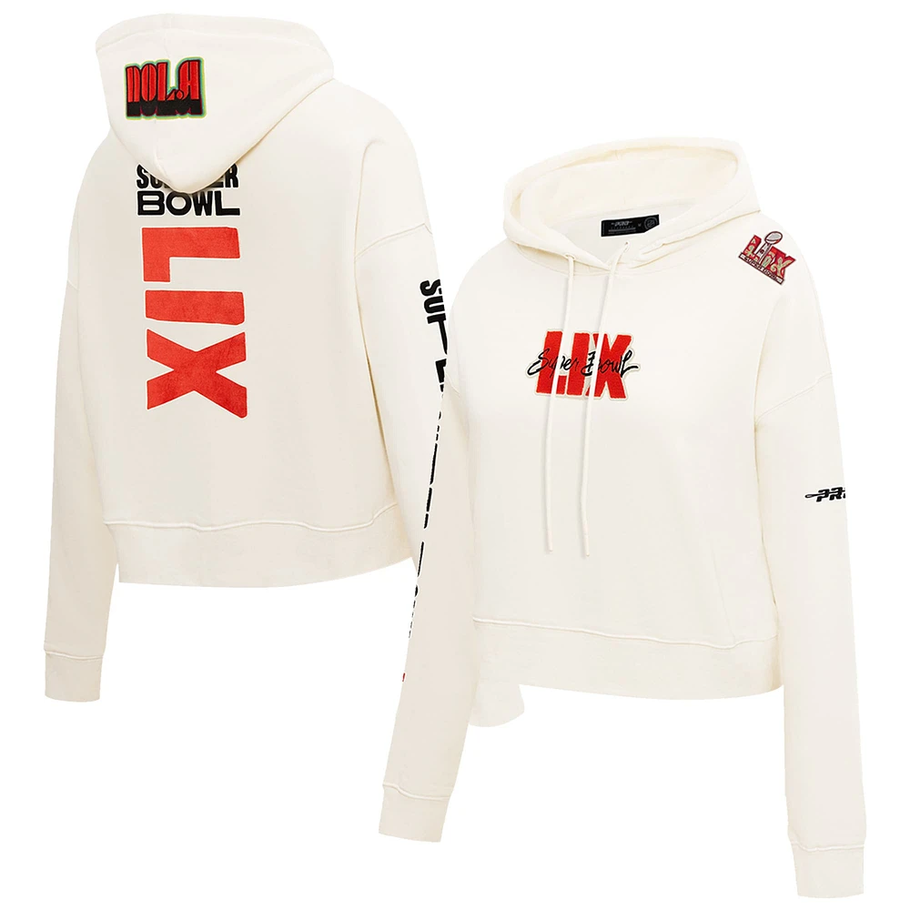 Sweat à capuche court NFL Super Bowl LIX pour femme Pro Standard Cream