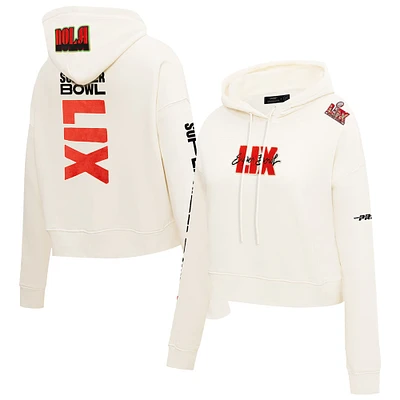 Sweat à capuche court NFL Super Bowl LIX pour femme Pro Standard Cream