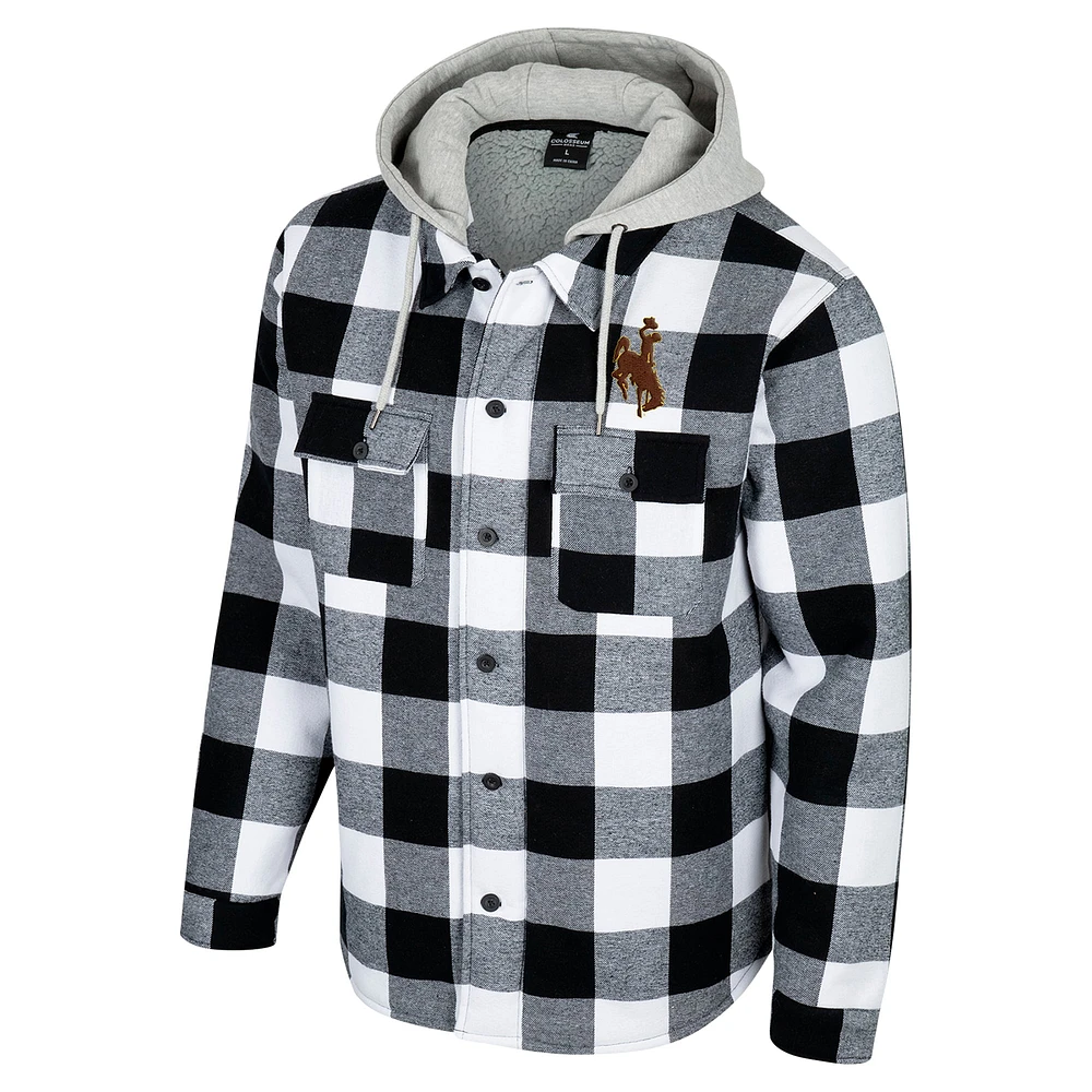 Men's Colosseum Black/White Wyoming Cowboys Buffalo Plaid Full-Zip Hoodie Jacket