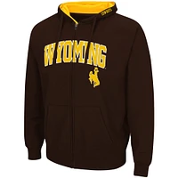 Men's Colosseum Brown Wyoming Cowboys Arch & Logo 3.0 Full-Zip Hoodie