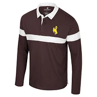 Men's Colosseum  Brown Wyoming Cowboys Too Cool For School Long Sleeve Polo