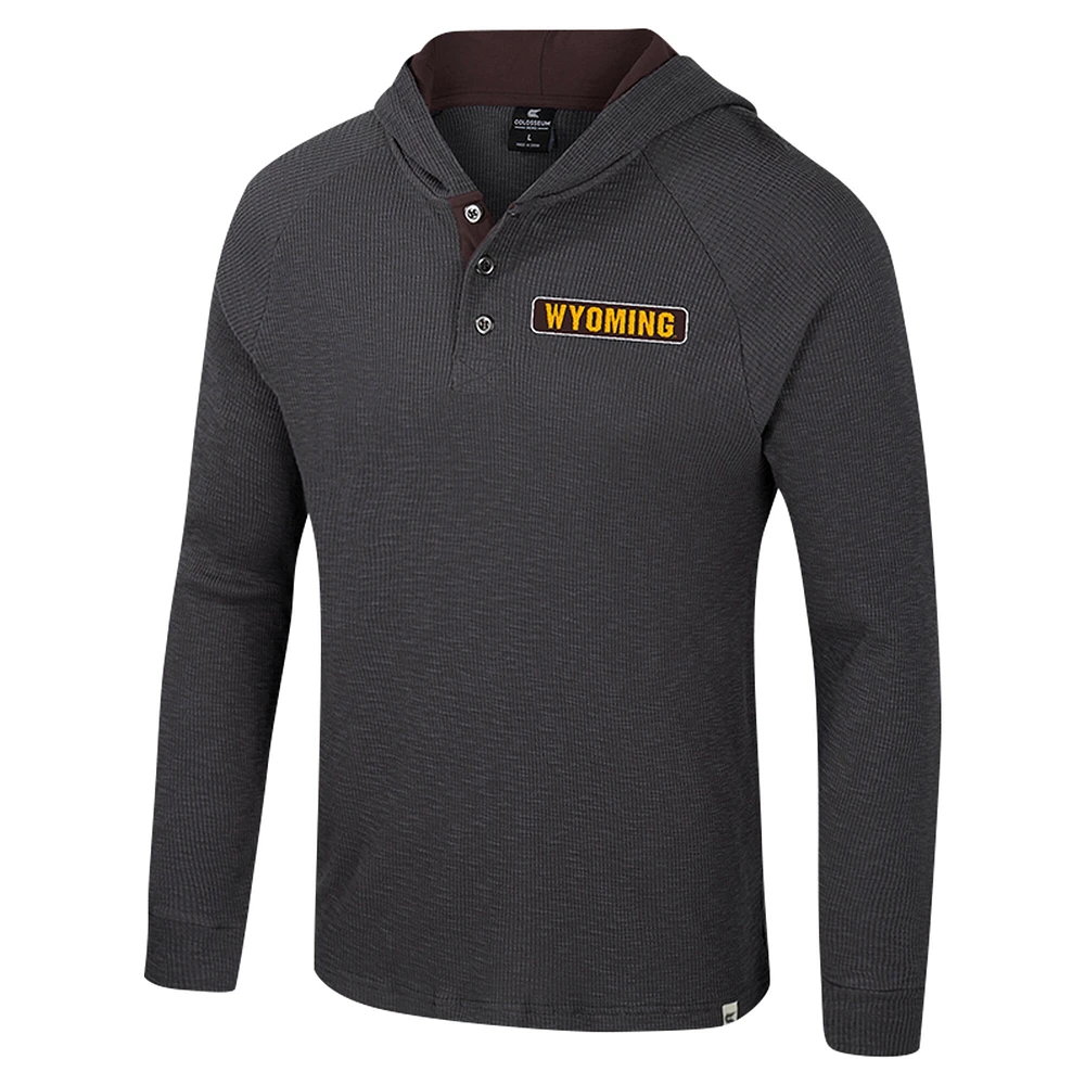 Men's Colosseum  Charcoal Wyoming Cowboys Dujour Ralgan Long Sleeve Henley Hoodie T-Shirt