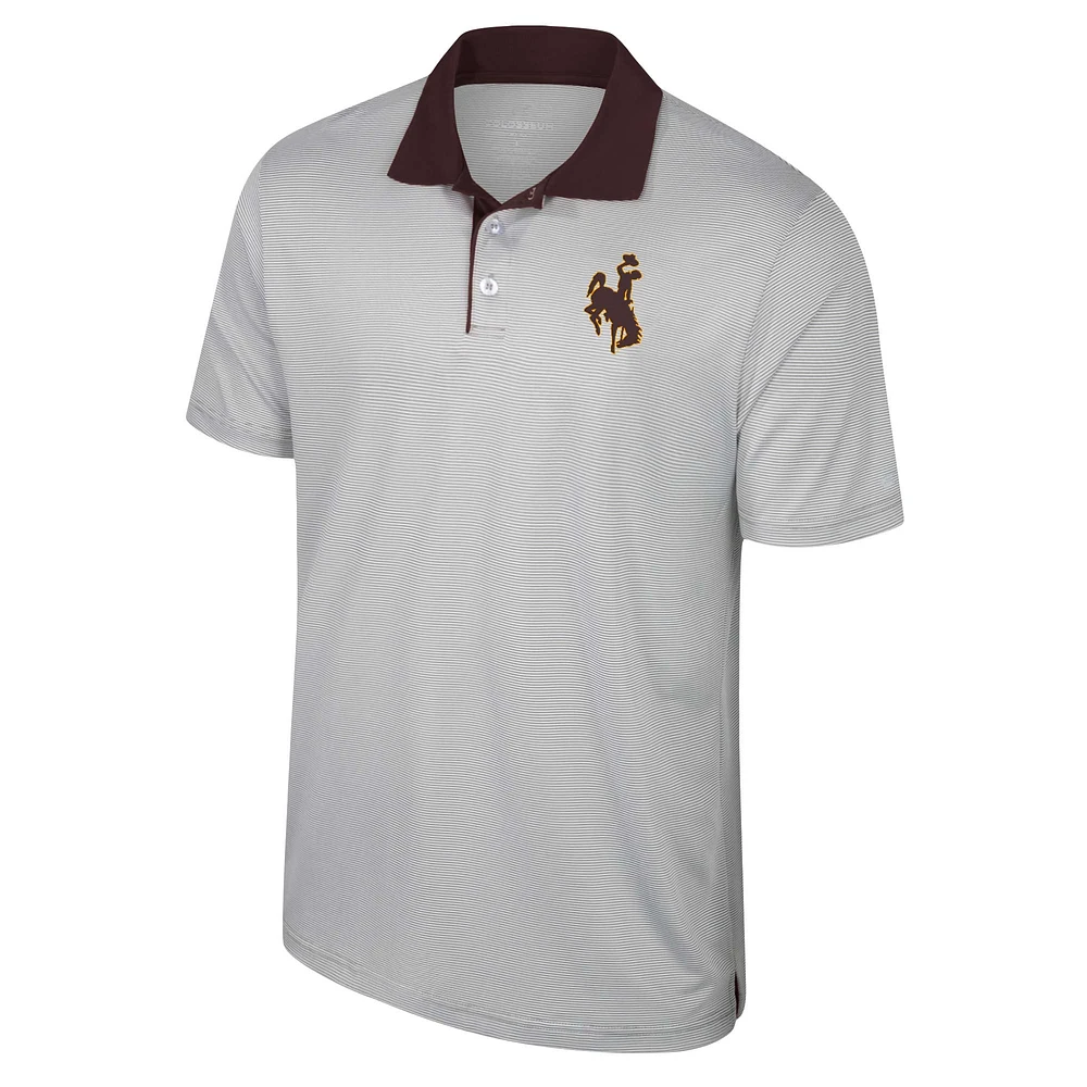 Men's Colosseum Gray Wyoming Cowboys Tuck Striped Polo