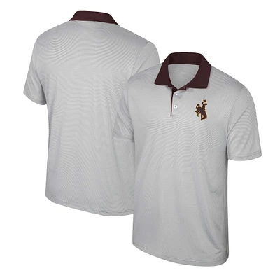 Men's Colosseum Gray Wyoming Cowboys Tuck Striped Polo
