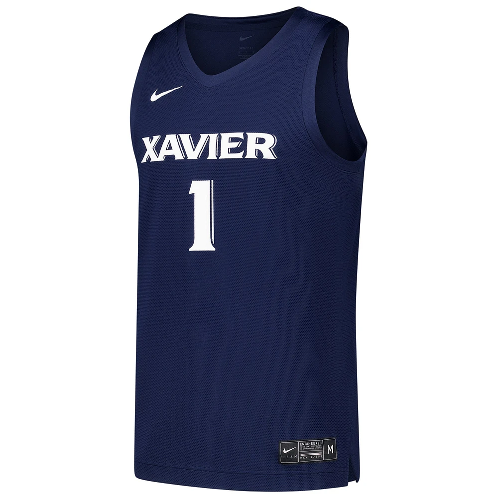 Men's Nike #1 Navy Xavier Musketeers  Replica Basketball Jersey