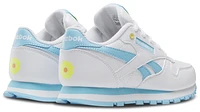Reebok Girls Classic Leather - Girls' Preschool Shoes White/Digital Blue/Electric Yellow