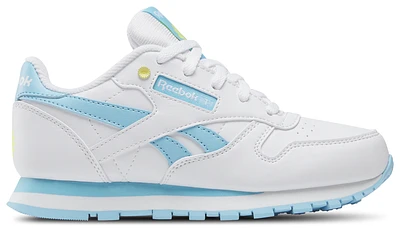 Reebok Girls Classic Leather - Girls' Preschool Shoes White/Digital Blue/Electric Yellow