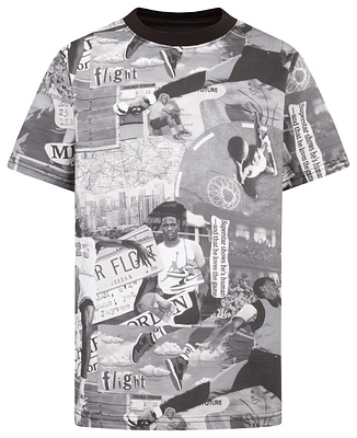 Jordan Boys Brooklyn Collage AOP S/S T-Shirt - Boys' Grade School Black/Grey