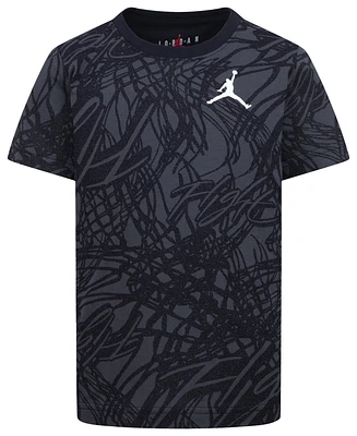Jordan Boys Net Flight AOP Short Sleeve T-Shirt - Boys' Preschool Black/Grey