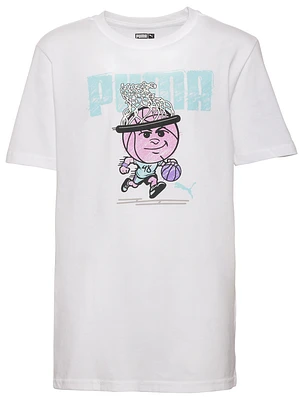 PUMA Boys PUMA Net Crown Graphic T-Shirt - Boys' Grade School White/Pink Size L