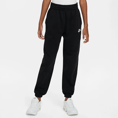 Nike Girls NSW Club LBR Oversized Fleece Pants - Girls' Grade School Black/White/Black