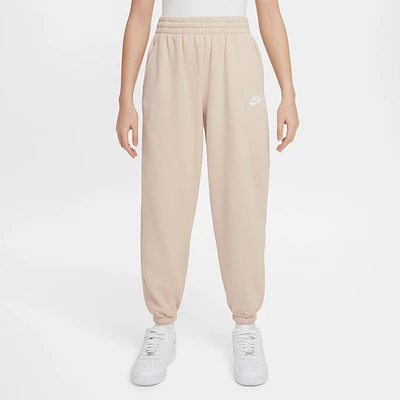 Nike Girls NSW Club LBR Oversized Fleece Pants - Girls' Grade School Sanddrift/Sanddrift/White
