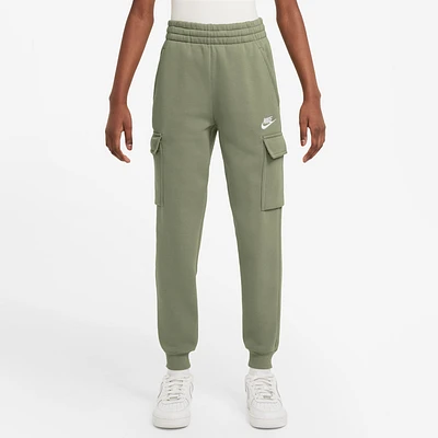 Nike Boys NSW Club Fleece LBR Cargo Pants - Boys' Grade School White/Oil Green