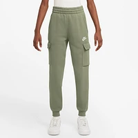 Nike Boys NSW Club Fleece LBR Cargo Pants - Boys' Grade School White/Oil Green