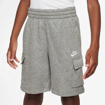 Nike Boys Club French Terry LBR Cargo Shorts - Boys' Grade School Grey/Grey