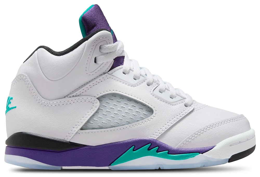 Jordan Boys Jordan Retro 5 OG - Boys' Preschool Shoes White/New Emerald/Grape Size 11.0