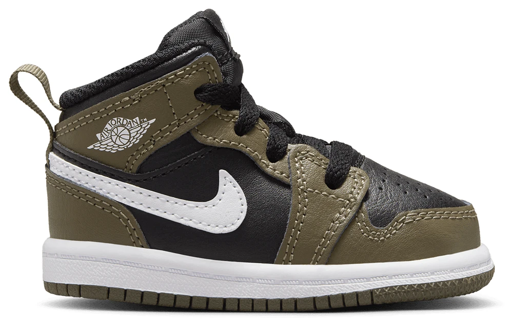 Jordan Boys AJ 1 Mid - Boys' Toddler Basketball Shoes Black/White/Medium Olive
