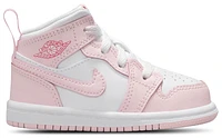 Jordan Girls AJ 1 Mid - Girls' Toddler Basketball Shoes White/Pink Foam/Fired Red