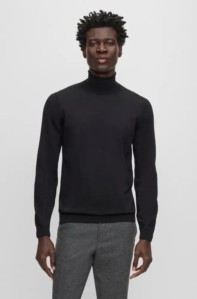 Regular-fit roll-neck sweater mercerized virgin wool
