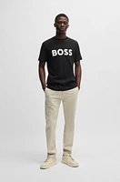Cotton-jersey T-shirt with curved-logo print