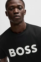 Cotton-jersey T-shirt with curved-logo print