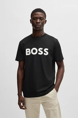 Cotton-jersey T-shirt with curved-logo print
