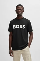 Cotton-jersey T-shirt with curved-logo print