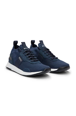 Knitted-upper trainers with branding and suede trims