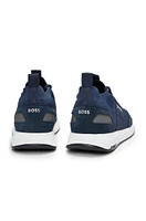 Knitted-upper trainers with branding and suede trims