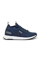Knitted-upper trainers with branding and suede trims