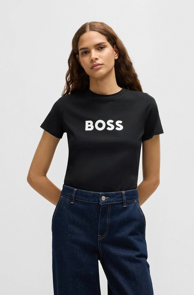 Cotton T-shirt with contrast logo stripe